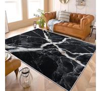 Textura Abstracta de MáRmol Alfombra para Salón 80x150 cm Negro Pelo Corto Súper Suave Alfombra Lavable para Dormitorio y Sala, Antideslizante, No Desprende Pelusa y Fácil de Limpiar