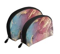Textura de mármol, Bolsa de Maquillaje de Concha, Monedero pequeño para Mujer, Bolsa de artículos de tocador, Bolsa de cosméticos, 2 Piezas