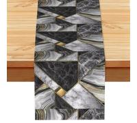 Textura de mármol Negro con Estampado Dorado,Camino de Mesa de Lino sintético para el hogar, Fiestas, comedores, 33 x 183 cm