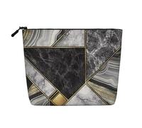 Textura de mármol Negro con Estampado Dorado,Neceser de Maquillaje de imitación Lino, Neceser de Viaje portátil