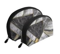 Textura De Mármol Negro Estampado Dorado, Bolsa de Maquillaje de Concha, Monedero pequeño para Mujer, Bolsa de artículos de tocador, Bolsa de cosméticos, 2 Piezas