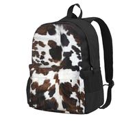 Textura de piel de vaca color canela, blanco y negro,Mochila con bolsillos, mochila informal para el día a día, resistente al agua, ideal para la escuela, viajes