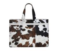 Textura de piel de vaca color canela en blanco y negro,Bolsa de lona para documentos con cremallera, bolso de mano, maletín para la escuela y la oficina.