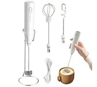 Textura de precisión, espumador de leche de mano, agitador eléctrico de 3 velocidades con batidor de acero inoxidable, cuerpo ABS duradero, estilo ergonómico moderno, herramienta de espuma para lattes