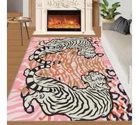 Textura de Tigre Animal Blanco Negro para Alfombra Home Decoe en el salón, alfombras Antideslizantes Rosas Antideslizantes de Textura Moderna, aplicable en el Dormitorio del salón (60x90cm)