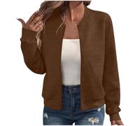 Textured Bomber Jacket For Women Full Zip Ribbed Trim With Pockets (brown,S)
