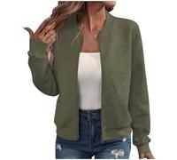 Textured Bomber Jacket For Women Full Zip Ribbed Trim With Pockets (green,XXL)