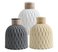 Textured Plastic Vase for Flowers, Modern Nordic Style Rope Arrangement DIY Vase Flowerpot, Simple Rustic Cylinder Vases Desktop Centerpiece, for Living Room Bedroom Home Decor