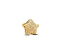 PANDORA Moments 764050C00 - Mini colgante de estrella estructurada de plata de ley con aleación de metal chapado en oro de 14 quilates compatible con Moments