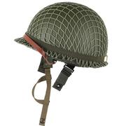 Texvora Casco M1, réplica de carcasa de acero de metal genérico con red, correa de barbilla de lona, banda de ojo de gato, estilo años 40