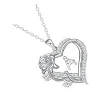 Texvora Collar con inicial de corazón para mujer, collar de letra en forma de corazón rosa, colgante personalizado del alfabeto 26, cobre chapado en plata, regalos de cumpleaños de aniversario para