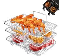 Texvora Estante para freidora de aire, rejilla de 3 niveles, rejilla de deshidratación, bandeja apilable de acero inoxidable, plegable para Ninja Foodi AG300 AG400 DZ201 DZ40, freidoras de aire