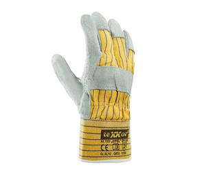 teXXor Guante de serraje de cuero de vaca Eifel nature/Drell amarillo/azul (12 pares) 10