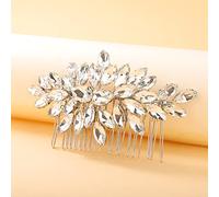 Teyglen Peine de cristal para novia de boda con diamantes de imitación, peine lateral para novia, rojo, verde, negro, accesorios para el cabello para novia, mujeres y niñas (plata)