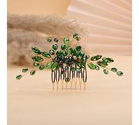 Teyglen Peine de pelo delicado y simple con diamantes de imitación para novias, novias, novias, lujoso, cristales brillantes, accesorios para el cabello para mujeres y niñas (verde)