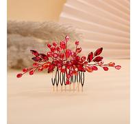 Teyglen Peine para el cabello delicado y simple con diamantes de imitación, rojo, azul, negro, novia, boda, lujoso, cristal brillante, accesorios para el cabello para mujeres y niñas (rojo)