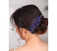 Teyglen Peine para el cabello delicado y simple con diamantes de imitación, rojo, azul, negro, novia, boda, lujoso, cristal brillante, accesorios para el cabello para mujeres y niñas (azul)