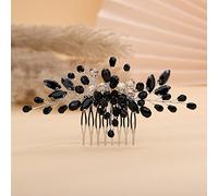 Teyglen Peine para el cabello delicado y simple con diamantes de imitación, rojo, azul, negro, novia, boda, lujoso, cristal brillante, accesorios para el cabello para mujeres y niñas (negro 1)