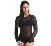 Teyli Blusa transparente manga larga con cuello redondo - top de malla femenino de diseño ligero y translúcido. Negro XS