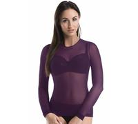 Teyli Blusa transparente manga larga con cuello redondo - top de malla femenino de diseño ligero y translúcido. Violeta L