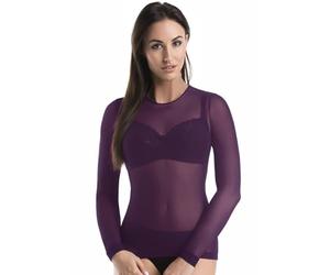Teyli Blusa Transparente Manga Larga con Cuello Redondo - Top de Malla Femenino de diseño Ligero y translúcido.