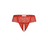 Teyli Braguitas Sin Entrepierna de Encaje con Acabado Delicado - Sexy, Cómodas Ocasiones Especiales. Rojo S/M