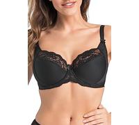 Teyli Sujetador para Mujer - Sujetador Suave Reductor con Aros, Tirantes Ajustables y Ribete de Encaje Pechos Grandes con Soporte Fuerte Negro 90F