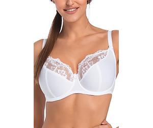 Teyli Sujetador Poliamida - Sujetador Mujer Suave Reductor con Aros - Tirantes Ajustables y Ribete de Encaje Talla Grande Copa Completa Blanco 125H