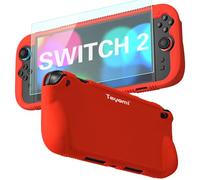 Teyomi Funda Protectora de Silicona Compatible con Nintendo Switch 2, Carcasa para Nintendo Switch 2 con Protector de Pantalla de Vidrio Templado, Estuche con Agarre ergonómico (Rojo)