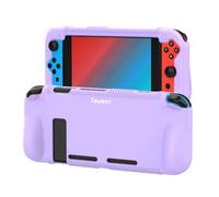 Teyomi® Funda Protectora de Silicona Compatible con Nintendo Switch Grip Cover con 2 Ranuras de Almacenamiento para Tarjetas de Juego, antiarañazos y diseño de Ranura de Cassette (púrpura)