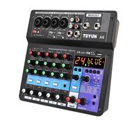 TEYUN Consola mezcladora portátil profesional de 6 canales con alimentación Phantom de 48 V para grabación de transmisión en vivo, entrada de computadora, estudio en casa (serie A6)