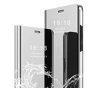 TEYYOS Funda Adecuado para Xiaomi 13T/Xiaomi 13T Pro, Moda Delgado Perspectiva Espejo de Lujo Tapa del Tirón Fundas, Plata