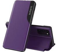 TEYYOS Funda Smart View para Xiaomi 13T/Xiaomi 13T Pro, Prima PU Cuero Carcasa con Clear Ventana, Moda Espejo Estuche Movil con Soporte Plegable, Case Cover - Púrpura