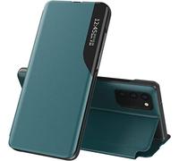 TEYYOS Funda Smart View para Xiaomi Redmi Note 13 Pro 5G, Prima PU Cuero Carcasa con Clear Ventana, Moda Espejo Estuche Movil con Soporte Plegable, Case Cover - Verde