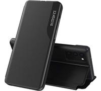 TEYYOS Funda Smart View para Xiaomi Redmi Note 13 Pro Plus 5G/Note 13 Pro+ 5G, Prima PU Cuero Carcasa con Clear Ventana, Moda Espejo Estuche Movil con Soporte Plegable, Case Cover - Negro