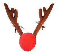Tezam - Decoración de Navidad para coche, de peluche, diseño de cuernos de reno Rudolf y nariz roja, con campanillas, 45 cm de alto