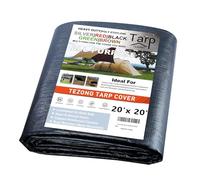 TEZONG Lona impermeable resistente de 20 x 20 pies, cubierta de lona de plástico negro para lluvia de emergencia, muebles de patio, madera, techo, camping, coche, piscina, 12 mm de grosor