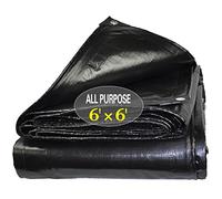 TEZONG - Lona resistente al agua de 6 x 6 pies, lona de plástico negra para exteriores para lluvia de emergencia, muebles de patio, madera, techo, camping, coche, piscina, 12 mm de grosor