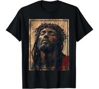 tf6jres Black Jesus Face of Jesus Cross with Crown of Thorns T-Shirt Unisex T-Shirt Black 3XL