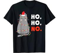 tf6jres Cat Christmas Funny Santa Cat Christmas Lights T-Shirt Black S