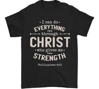 tf6jres Christ Gives Me Strength Christian Jesus God Mens T-Shirt 100% Cotton Black XL