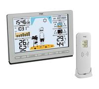 TFA Dostmann Estación meteorológica inalámbrica METEO JACK 35.1097.01, incluye transmisor exterior, con previsión meteorológica, presión atmosférica, fase lunar, reloj de radio, color plateado