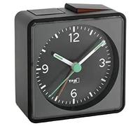 TFA-Dostmann 60.1013.01 Black Alarm Clock with Snooze Function, Analog Display, Battery-Powered, Backlit, Dimensions 70 x 37 x 70 mm, 83 g Weight, Radio Alarm Clock for Easy Wake-Up