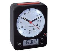 TFA-Dostmann 60.1511 Radio Despertador Combo Reloj Despertador de Viaje analógica, Negro-Rojo con baterías