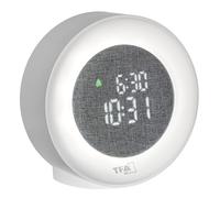 TFA Dostmann 60.2047 - Despertador Digital con números LED, luz Nocturna y Despertador, con Fecha, Funda de Tela, Funciona con Red, Alarma Despertador con función de repetición, Color Blanco