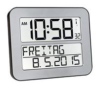 TFA Dostmann 60.4512 Timeline MAX Radio Reloj de Pared Digital, Plata con baterías