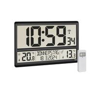 TFA Dostmann 60.4521.01 - Reloj de Pared Digital XL con Temperatura Exterior, Temperatura Interior, día de la Semana (8 Idiomas), Radio, Fecha, Color Negro (360 x 235 x 28 mm (84)