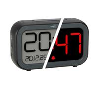 TFA Dostmann Bingo Hybrid 60.2048 - Despertador digital híbrido con pantalla LCD/LED, con indicador híbrido, batería integrada y cable USB-C, cambio automático, fecha, repetición, color negro