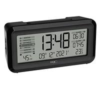 TFA Dostmann BOXX2 60.2562.01 - Despertador Digital inalámbrico (Pantalla Alemana, 2 alarmas, Control del Clima de la habitación, día de la Semana, con batería, Negro, 138 x 52 x 72 mm)