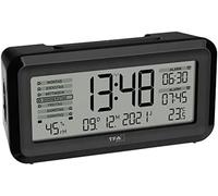 TFA Dostmann BOXX2 60.2562.01 - Despertador Digital inalámbrico (Pantalla Alemana, 2 alarmas, Control del Clima de la habitación, día de la Semana, con batería, Negro, 138 x 52 x 72 mm)